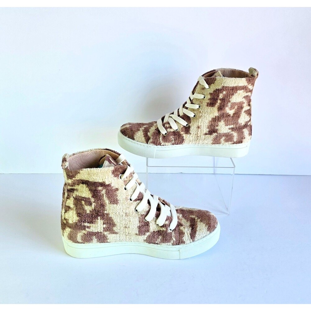 ELYSIAN Emily Morrison Ankara Ikat Silk Velvet High Top Sneakers 38 Rustic Oak - Picture 8 of 13